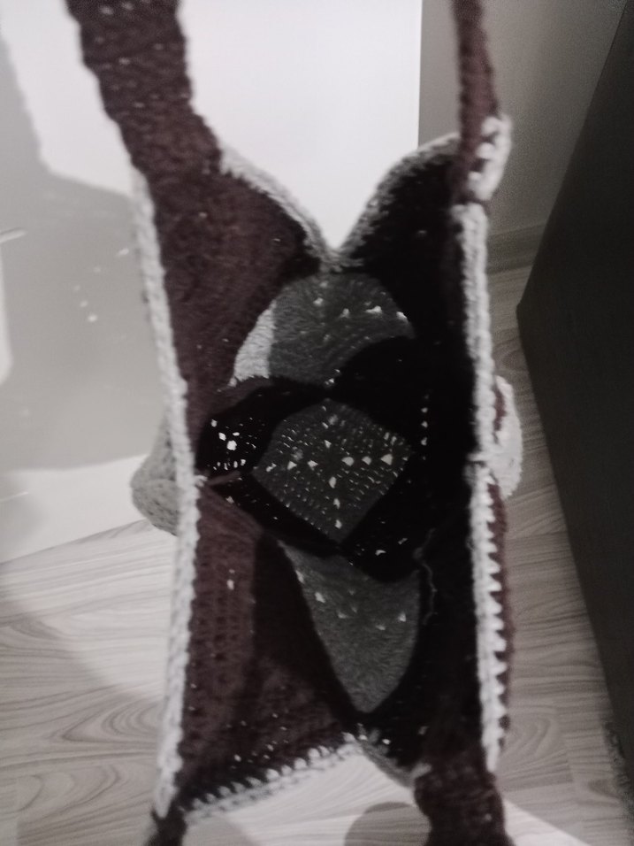 Kareli Örgü Bohem Kadın Çantası - Görsel 3