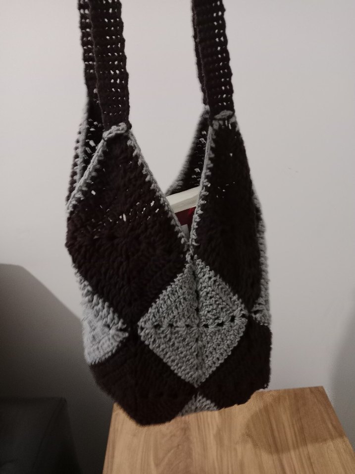 Kareli Örgü Bohem Kadın Çantası - Görsel 2