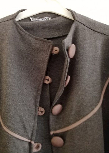 Düğmeli Gri Kadın Uzun Kollu Panço - Görsel 4