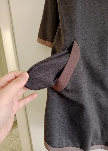 Düğmeli Gri Kadın Uzun Kollu Panço - Görsel 7