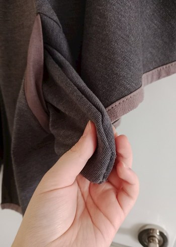 Düğmeli Gri Kadın Uzun Kollu Panço - Görsel 8