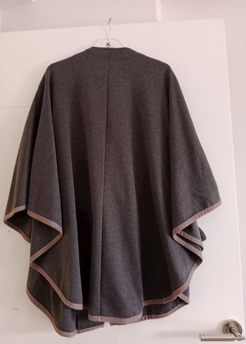 Düğmeli Gri Kadın Uzun Kollu Panço - Görsel 9