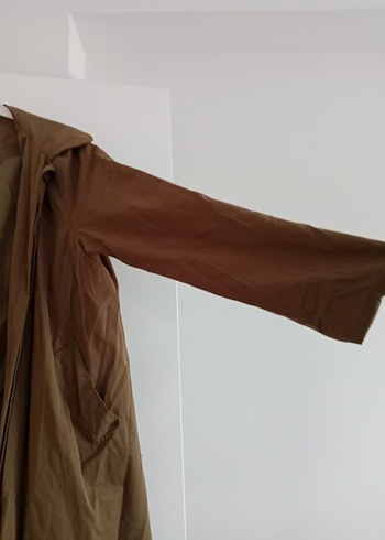 Bej Uzun Keten Kadın Trençkot - Görsel 4