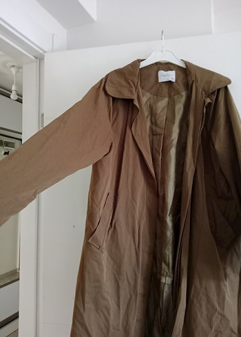 Bej Uzun Keten Kadın Trençkot - Görsel 2