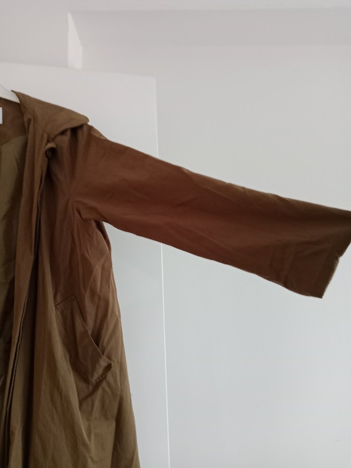 Bej Uzun Keten Kadın Trençkot - Görsel 4