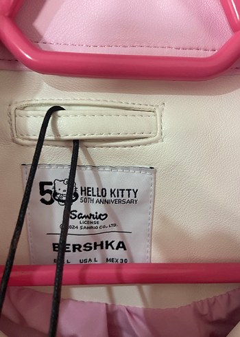 BERSHKA hello kitty Pembe Beyaz Deri Ceket - Görsel 4