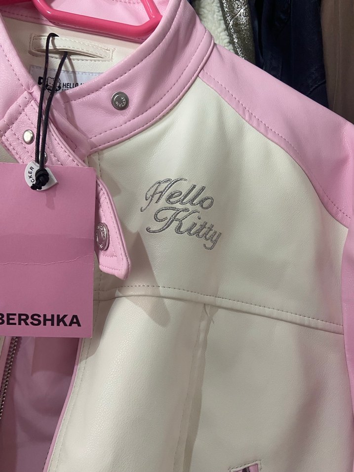 BERSHKA hello kitty Pembe Beyaz Deri Ceket - Görsel 2