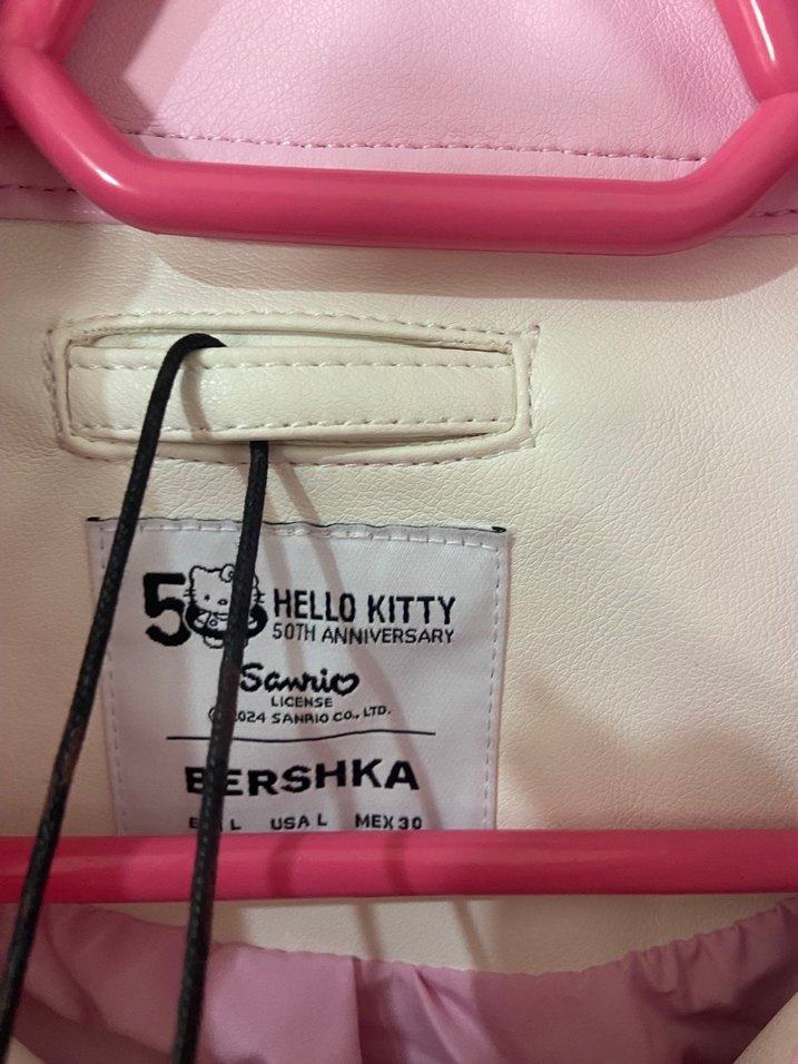 BERSHKA hello kitty Pembe Beyaz Deri Ceket - Görsel 4