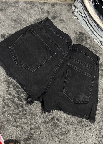 Düğmeli Siyah Kadın Mini Denim Şort - Görsel 4
