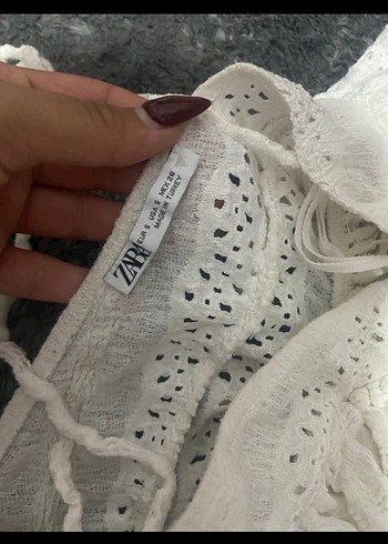 Zara Fırfırlı V Yaka Beyaz Keten Mini Elbise - Görsel 5