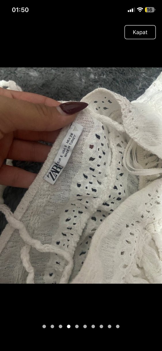 Zara Fırfırlı V Yaka Beyaz Keten Mini Elbise - Görsel 5