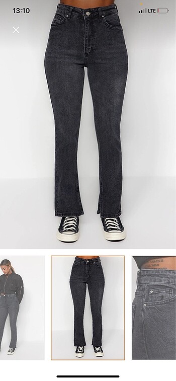 Siyah yüksel bel yırtmaçlı straight jean