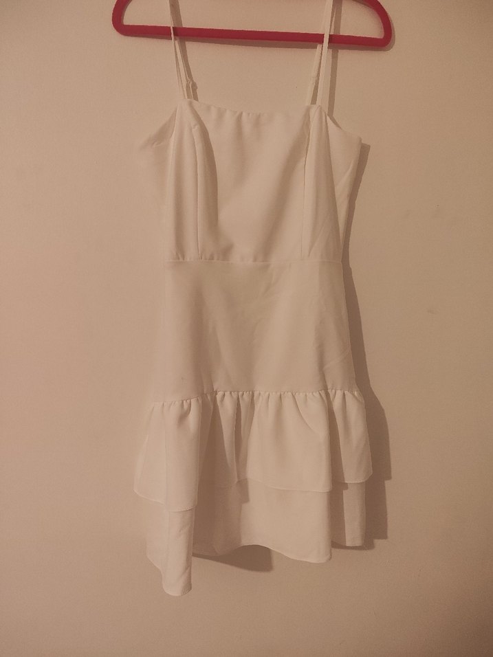 Beyaz Askılı Fırfırlı Elbise - Görsel 2