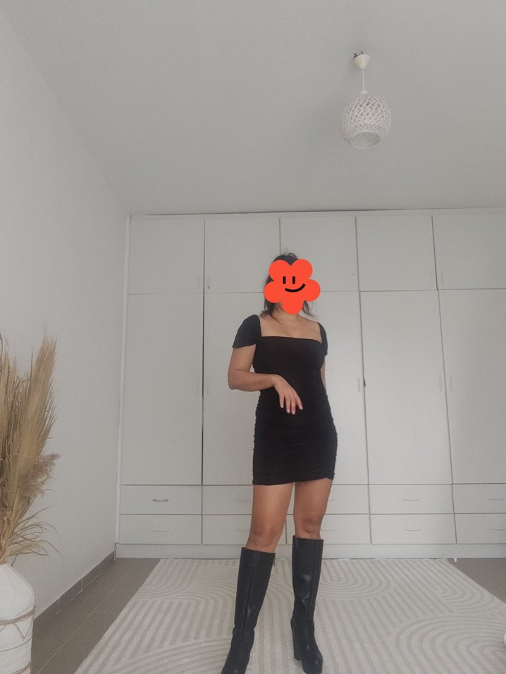 Siyah U Yaka kısa Abiye Elbise - Görsel 4