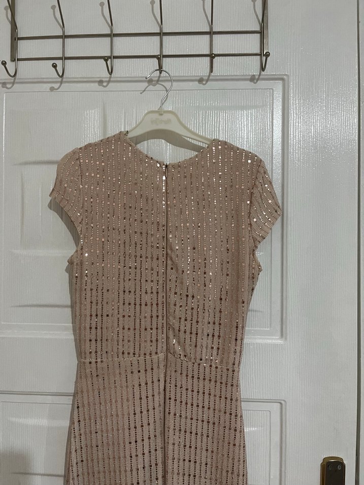 Bej İşlemeli Uzun Abiye Elbise - Görsel 3