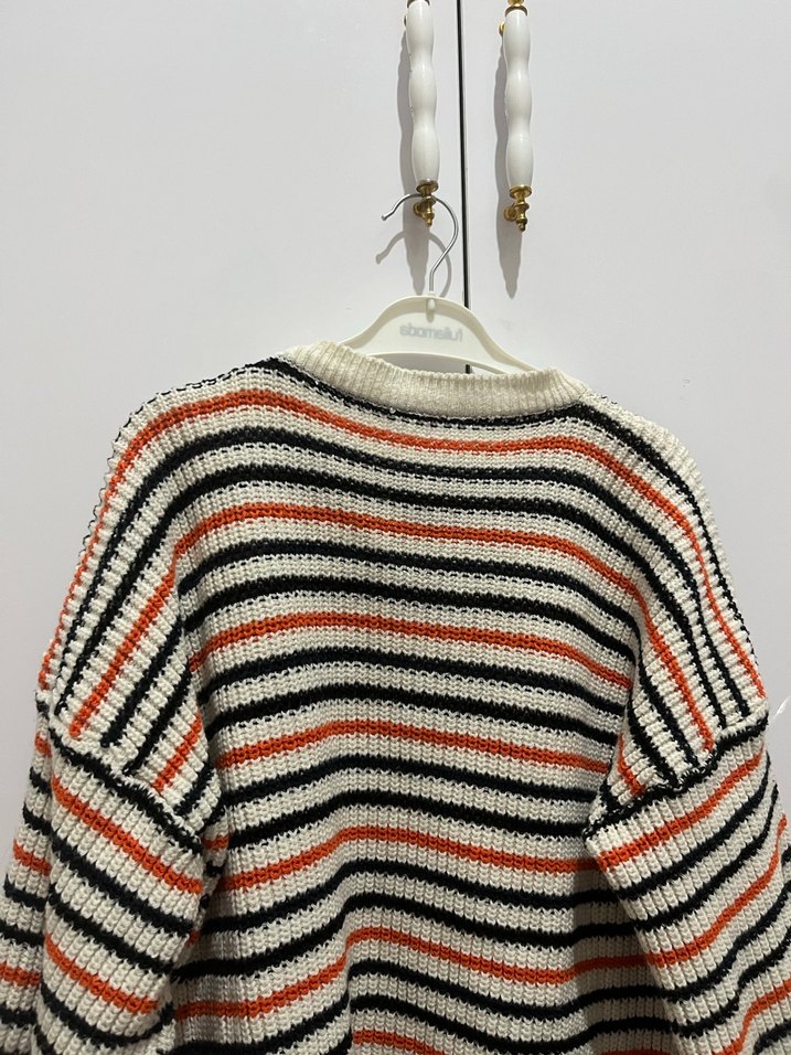 Çizgili Örgü Kadın Kazak - Görsel 3