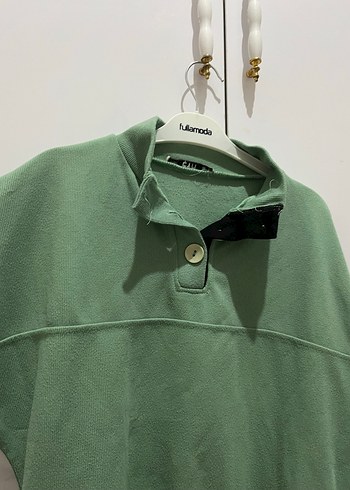 Düğmeli Yüksek Yakalı Yeşil Sweatshirt - Görsel 3