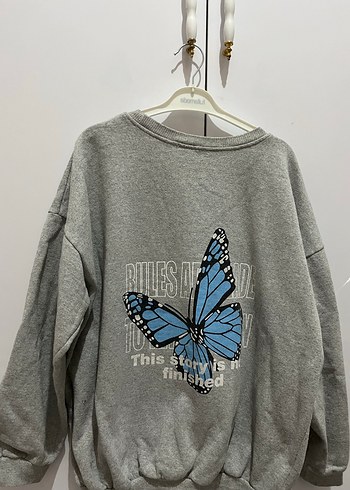 Gri Uzun Kollu Baskılı Kadın Sweatshirt - Görsel 4