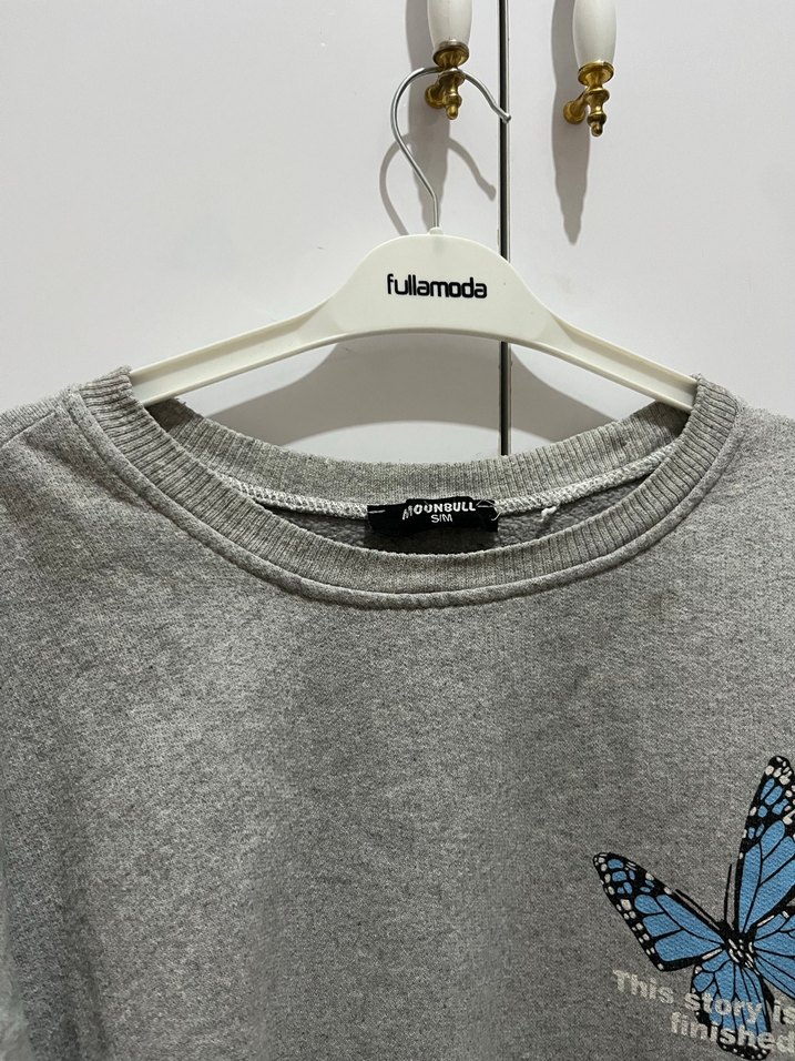 Gri Uzun Kollu Baskılı Kadın Sweatshirt - Görsel 3