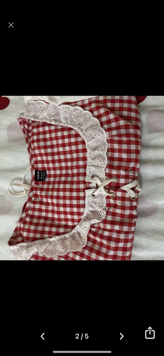 Shine  Kırmızı Kareli Dantel Detaylı Bluz - Görsel 3