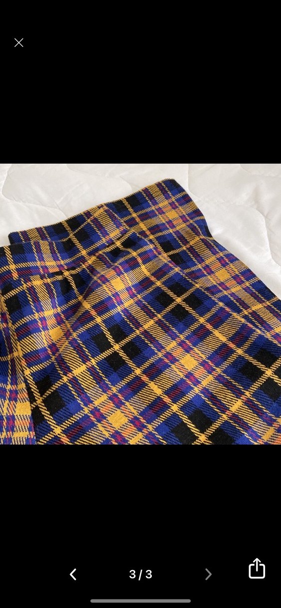 Kadın Çok Renkli Pileli Ekose Pantolon - Görsel 3