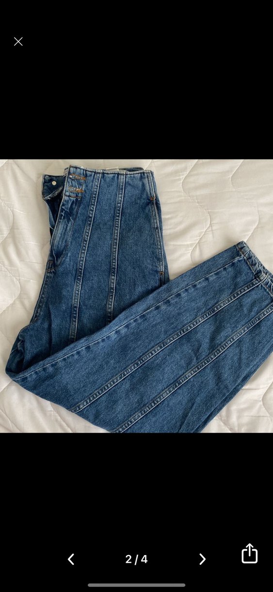 Düğmeli Gri Bol Kesim Kadın Kot Pantolon - Görsel 2