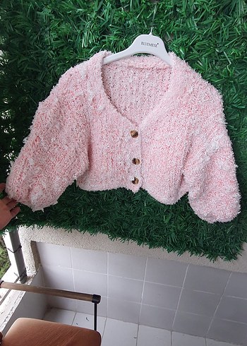 Pembe Mini Örgü Kadın Hırka