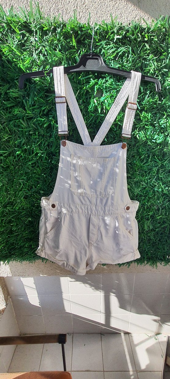 Kızlar için Beyaz Askılı Şort Tulum - Görsel 3