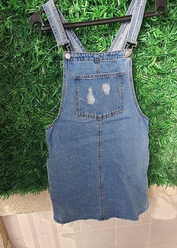 pull bear s beden Mavi Denim Askılı Midi Tulum - Görsel 11