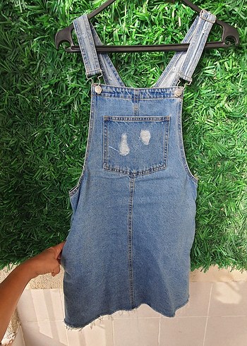 pull bear s beden Mavi Denim Askılı Midi Tulum - Görsel 10