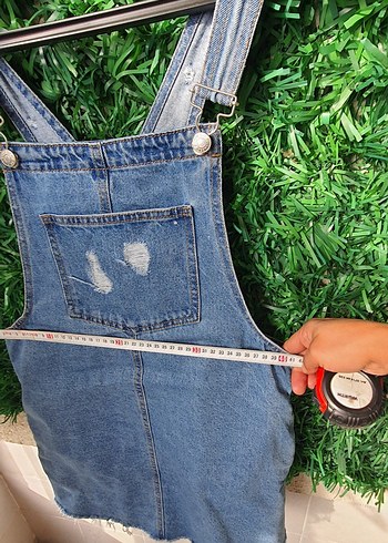 pull bear s beden Mavi Denim Askılı Midi Tulum - Görsel 5