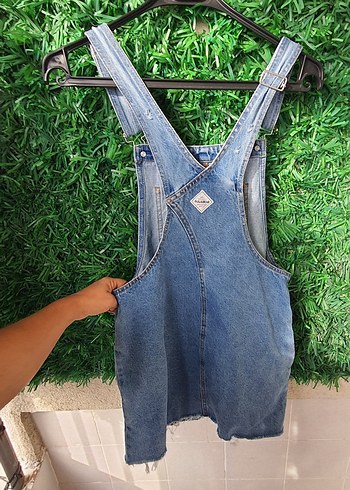 pull bear s beden Mavi Denim Askılı Midi Tulum - Görsel 8