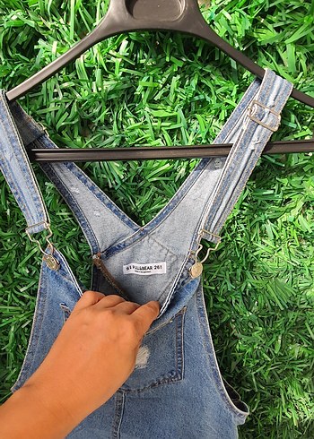 pull bear s beden Mavi Denim Askılı Midi Tulum - Görsel 4