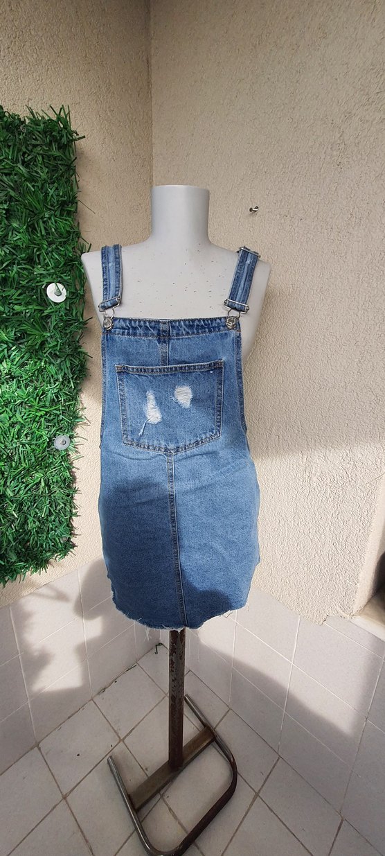pull bear s beden Mavi Denim Askılı Midi Tulum - Görsel 3