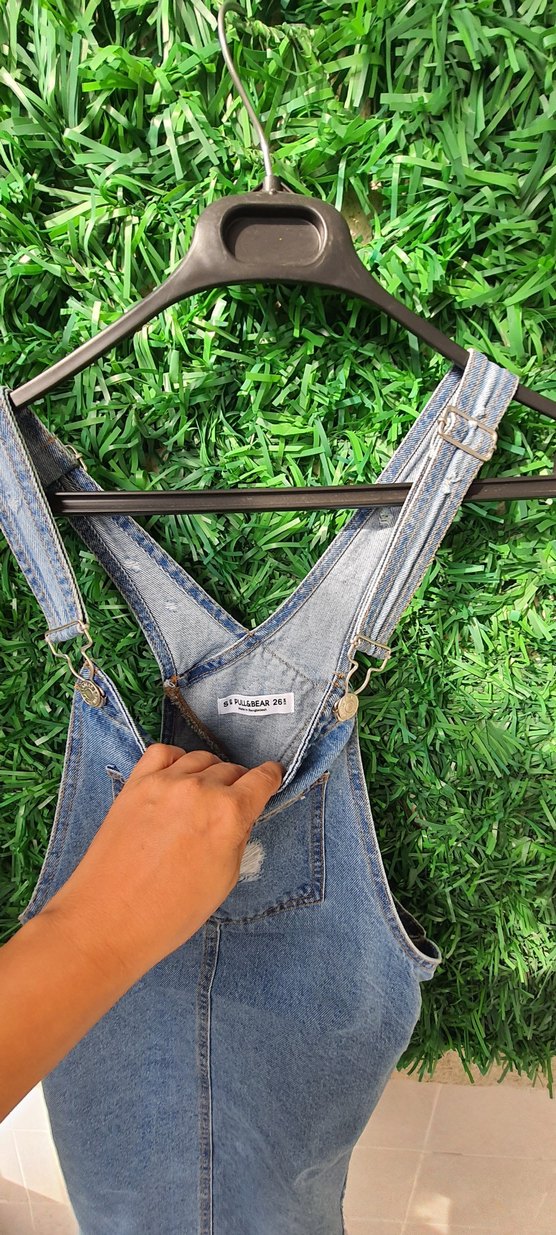 pull bear s beden Mavi Denim Askılı Midi Tulum - Görsel 4