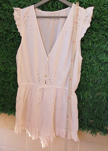 Dantel Detaylı Beyaz Bohem ince s beden tulum - Görsel 5