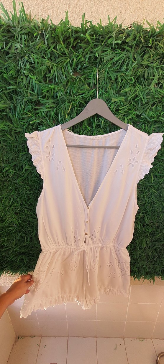 Dantel Detaylı Beyaz Bohem ince s beden tulum - Görsel 3