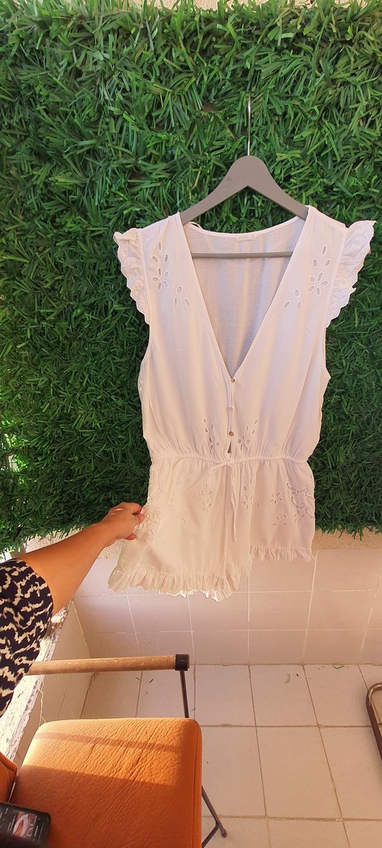 Dantel Detaylı Beyaz Bohem ince s beden tulum - Görsel 2