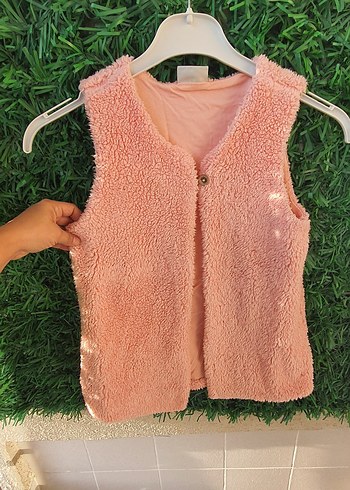 lcw 9/10 yas Kız Çocuk Pembe Peluş Yelek - Görsel 8