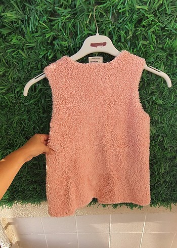lcw 9/10 yas Kız Çocuk Pembe Peluş Yelek - Görsel 4