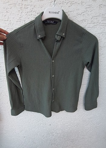 Gri Düğmeli Uzun Kollu  Gömlek - Görsel 3