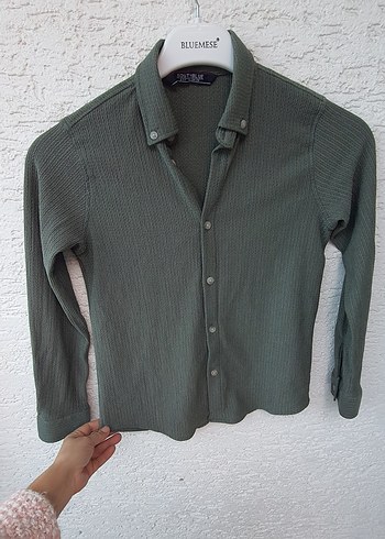 Gri Düğmeli Uzun Kollu  Gömlek - Görsel 6