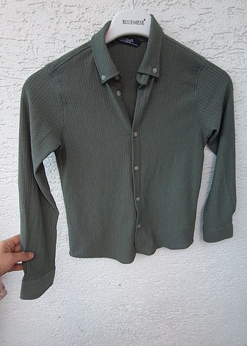 Gri Düğmeli Uzun Kollu  Gömlek - Görsel 8