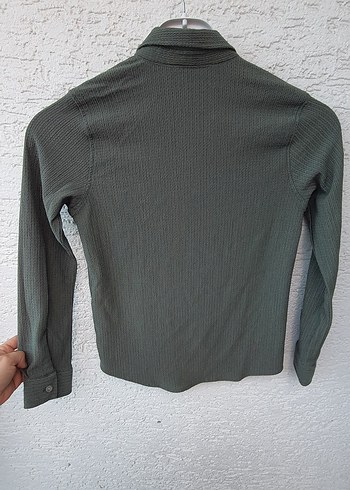 Gri Düğmeli Uzun Kollu  Gömlek - Görsel 2