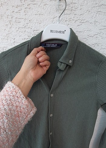 Gri Düğmeli Uzun Kollu  Gömlek - Görsel 7