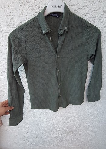 Gri Düğmeli Uzun Kollu  Gömlek - Görsel 10