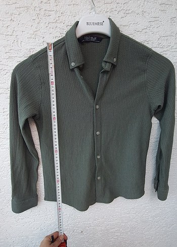 Gri Düğmeli Uzun Kollu  Gömlek - Görsel 5