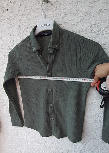 Gri Düğmeli Uzun Kollu  Gömlek - Görsel 4