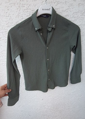 Gri Düğmeli Uzun Kollu  Gömlek - Görsel 9