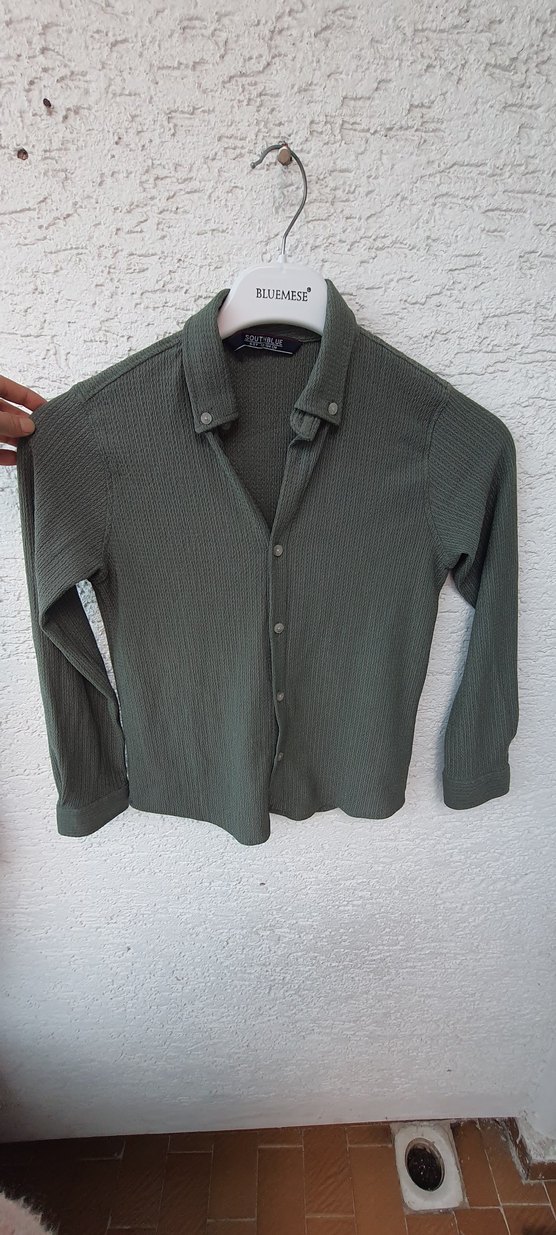 Gri Düğmeli Uzun Kollu  Gömlek - Görsel 3